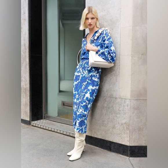 French Connection Blue Floral Long Sleeve Dress - Picture 2 of 6